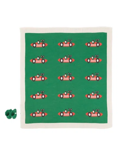 Bobo Choses Racing-car Knitted Blanket In Green