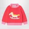 Bobo Choses Red Cotton Rocking Horse Sweater In Multi