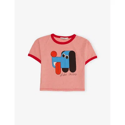 Bobo Choses Kids' Red Doggy Mate Short-sleeves Cotton-jersey T-shirt 2 In Pink