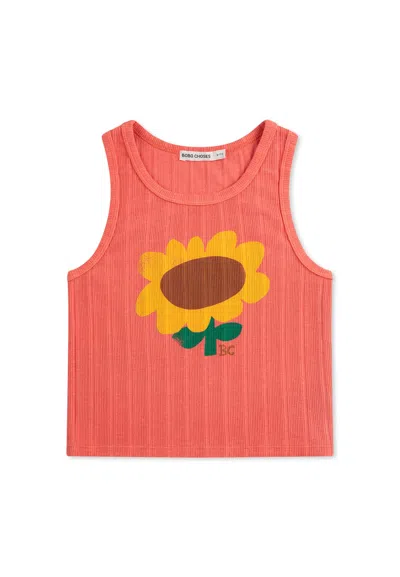 Bobo Choses Kids' Red Tank Top For Girl With Sunflower In Green