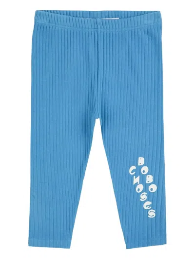 Bobo Choses Babies' Ribbed Logo-print Leggings In Blue