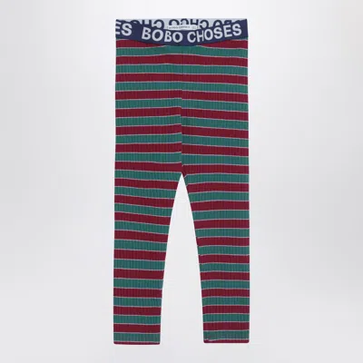 Bobo Choses Ribbed Striped Cotton Leggings In Red