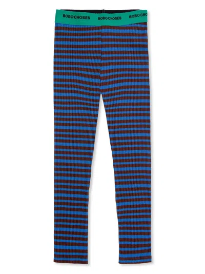 Bobo Choses Kids' Ribbed Striped Leggings In Blue