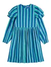 Bobo Choses Ruffle-sleeve Striped Dress In Blue