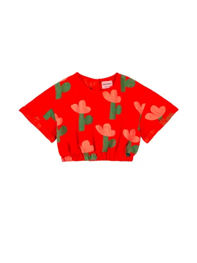 Bobo Choses Kids' Sea Flower All Over Woven Short Sleeve Top In Multi