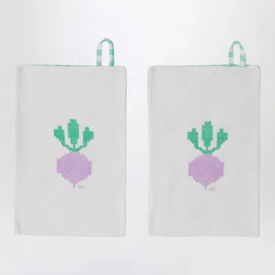 Bobo Choses Set Of Two Check-pattern Washcloths With Radishes In Multi