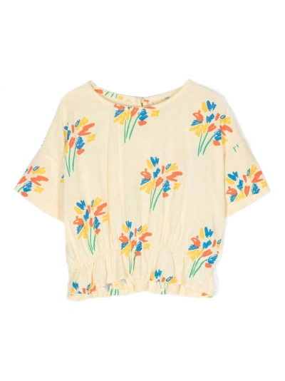 Bobo Choses Kids' Floral-embroidery T-shirt In Yellow