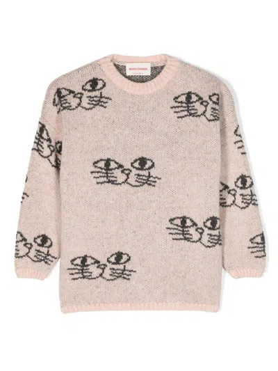 Bobo Choses Kids' Smiling Cat All Over Jacquard Jumper In Pink