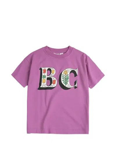 Bobo Choses Kids' Spring Letters Floral-print Short-sleeve T-shirt In Purple