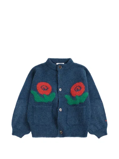 Bobo Choses Kids' Stamp Bloom Jacquard Cardigan In Blue