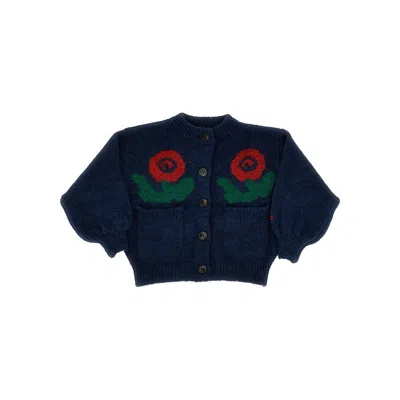 Bobo Choses Kids' 'stamp Bloom' Wool-blend Cardigan In Blue