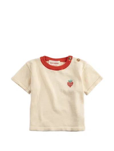 Bobo Choses Babies' Strawberry Appliquéd Ringer T-shirt In Neutral