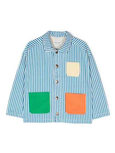 Bobo Choses Kids' Striped Color Block Denim Jacket In Blue