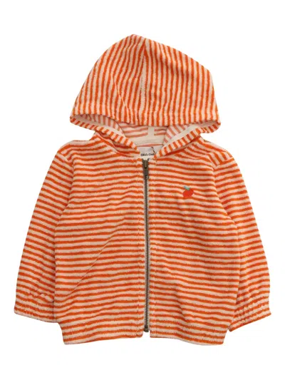 Bobo Choses Babies' Striped Hooded Zip-up Sweatshirt In Orange