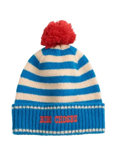 Bobo Choses Kids' Striped Knitted Beanie Hat In Blue