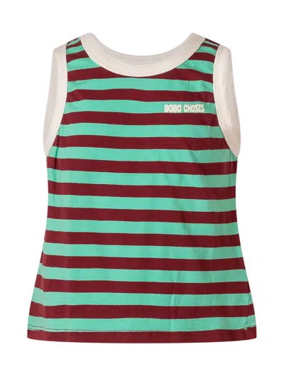 Bobo Choses Striped Logo Tank Top In Green