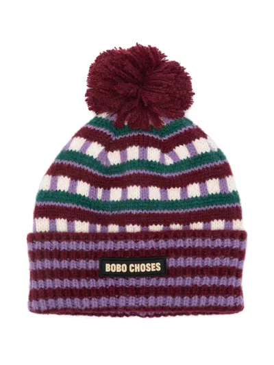 Bobo Choses Babies' Striped Pom-pom Hat In Multi