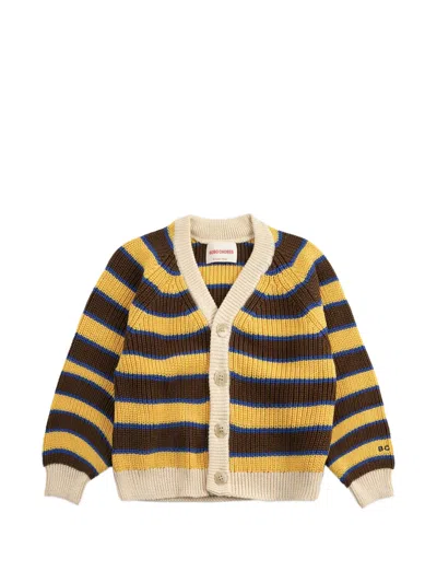 Bobo Choses Kids' Striped V-neck Cardigan In Brown