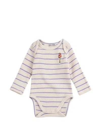 Bobo Choses Babies' Stripe-print Mushroom-embroidered Bodysuit In Neutral