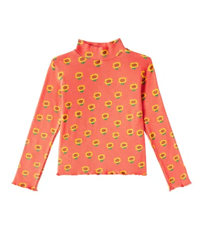 Bobo Choses Kids' Sunflower Cotton-blend Jersey Turtleneck Top In Red