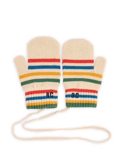 Bobo Choses Kids' "tic Tac Toe" Knited Striped Mittens In Neutral