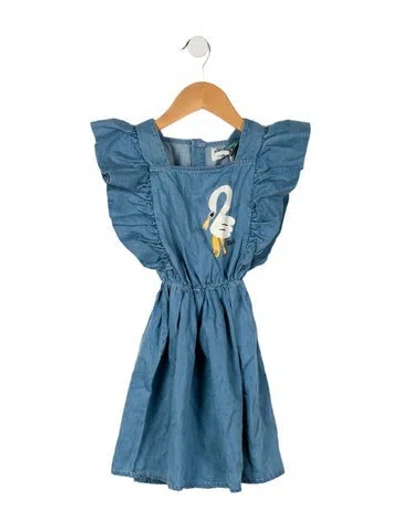 Pre-owned Bobo Choses Babies' Toddler Girls' Goose Graphic Denim Dress W/tags In Blue