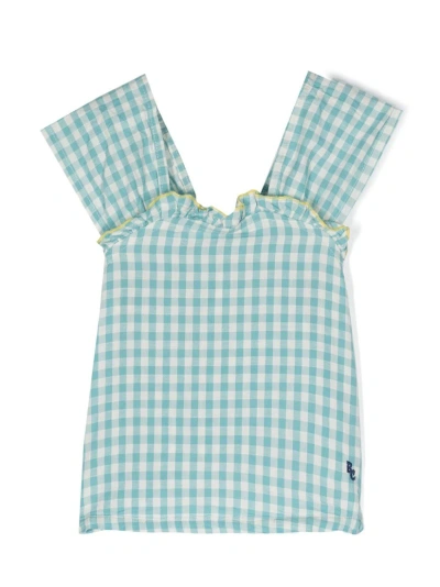 Bobo Choses Kids' Logo-embroidered Checked Top In Blue