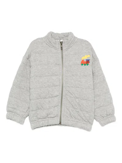 Bobo Choses Babies' Train-embroidered Quilted Sweatshirt In Gray