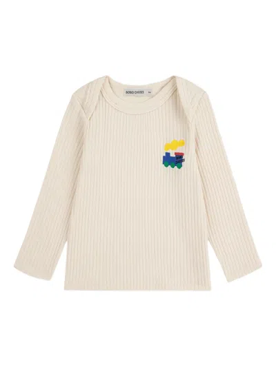 Bobo Choses Babies' Train-embroidered Top In Neutral