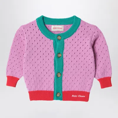Bobo Choses Unisex Color-block Openwork Cardigan In Pink