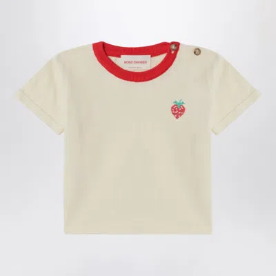 Bobo Choses Unisex T-shirt With Strawberry Embroidery In Neutral