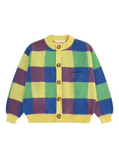 Bobo Choses Kids' Vichy Jacquard Cardigan In Yellow