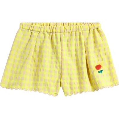 Bobo Choses Babies'  Vichy Sunflower Embroidered Neon Check Shorts In Yellow