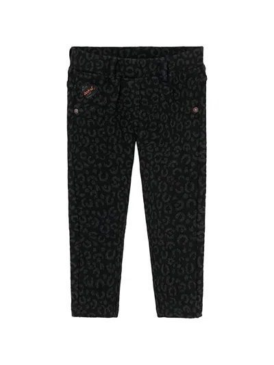 Boboli Babies' Leopard-print Jeans In Black
