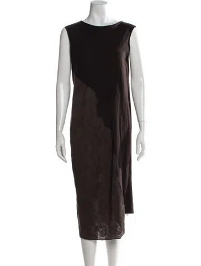 Pre-owned Boboutic Bateau Neckline Midi Length Dress In Brown