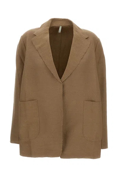 Boboutic Beige Open-front Jacket With Notch Lapel In Brown