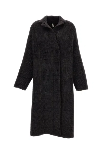 Boboutic Cocoon Double-breasted Coat In Multicolor Herringbone In Black