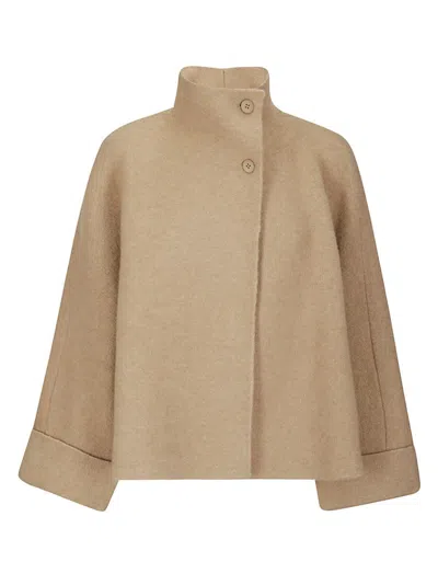 Boboutic Double-breasted High Collar Jacket With Knitted Texture In Brown