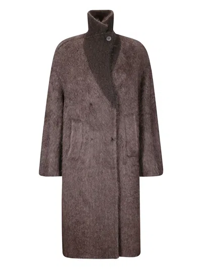 Boboutic Double-breasted High-neck Coat In Brown