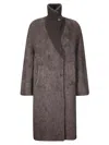 Boboutic Double-breasted Knit Coat With Textured Finish In Gray