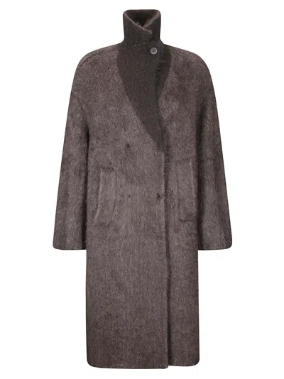 Boboutic Double-breasted Knit Coat With Textured Finish In Gray