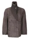 Boboutic Double-breasted Knit Jacket With Textured Finish In Gray
