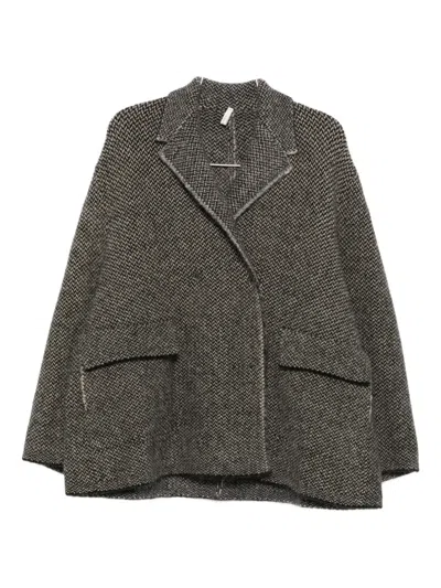Boboutic Herringbone-weave Pocket Coat In Black