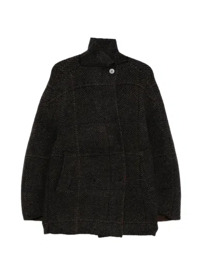 Boboutic Herringbone-knit Funnel-neck Jacket In Black