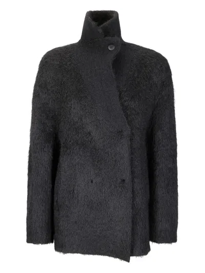 Boboutic Textured Knit Double-breasted Jacket In Black