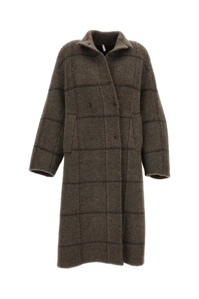 Boboutic Oversized Double-breasted Coat With Multicolor Herringbone Pattern In Gray