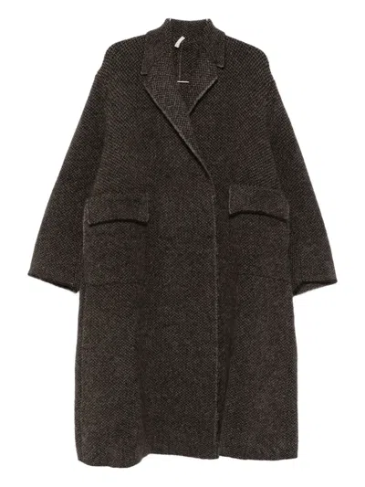 Boboutic Pocketed Herringbone-pattern Coat In Brown