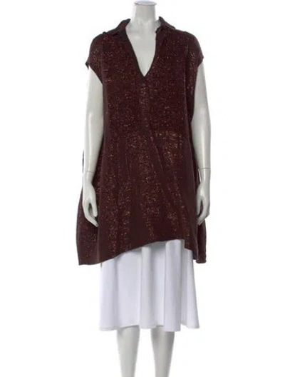 Pre-owned Boboutic Printed V-neck Tunic In Brown