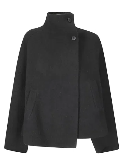 Boboutic Soft Fabric Double-breasted Jacket With High Collar In Black