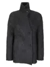 Boboutic Textured Knit Double-breasted Jacket In Black